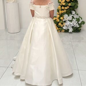 Cream Off the Shoulder Puff Sleeve Bridal Gown